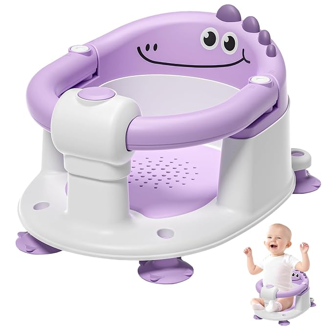 TPN Baby Bath Seat for Babies 6 Months & Up, Non-Slip Toddler Bath Seat with 5 PCS Waterproof Emoji Stickers, Portable Infant Bath Seat for Baby (Lavender)