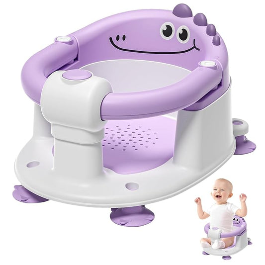 TPN Baby Bath Seat for Babies 6 Months & Up, Non-Slip Toddler Bath Seat with 5 PCS Waterproof Emoji Stickers, Portable Infant Bath Seat for Baby (Lavender)