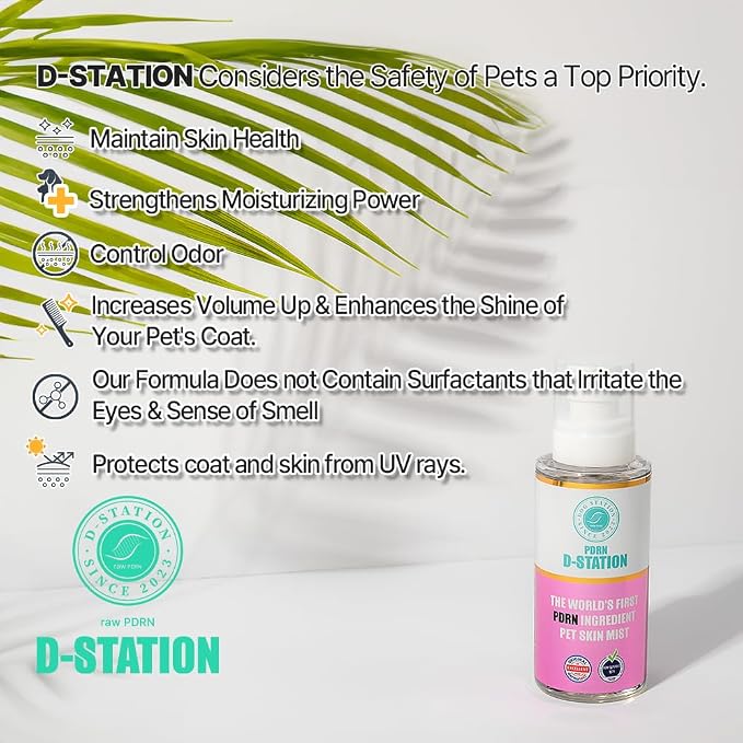 D-STATION PDRN Pet Skin Care Mist Spray – Anti-Static, Deodorizing, Moisturizing, Itch Relief & Nourishes Skin & Coat for Dogs & Cats (5.07 oz)