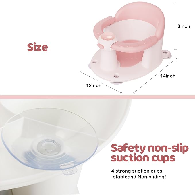 Baby Bath Seat for Babies 6 Months & Up - Baby Bath Seats for Babies Sitting Up | Non-Slip Baby Bath Chair with Cushion & Suction Cup | Toddler Bath Seat Newborn Infants Baby Bathtub Seat (Pink)