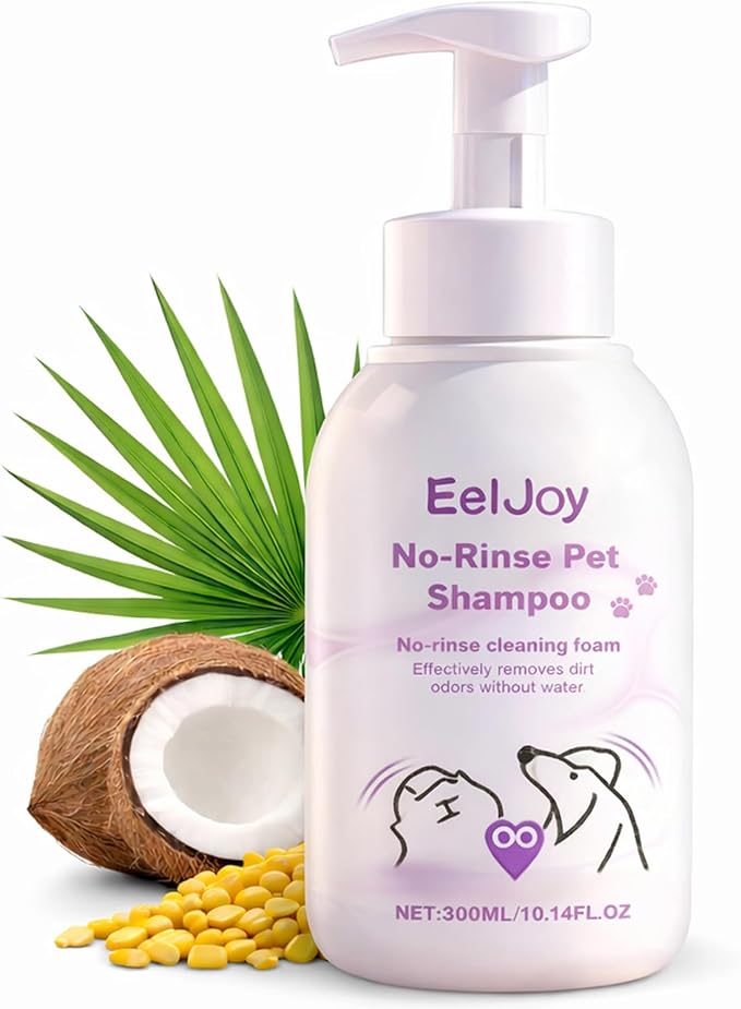 Non-Rinse Pet Shampoo – 10 Fl. oz Dog & Cat Dry Shampoo and Conditioner Itchy Skin Relief - Coconut Oil No Rinse Pet Shampoo for Cat & Dog Grooming & Spot Cleaning, Quick Clean Between Baths