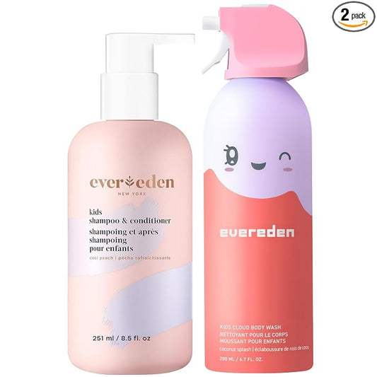 Evereden Kids Shower Essentials Set: 2-in-1 Kids Shampoo and Conditioner + Cloud Body Wash - Gentle Cloud-Like Toddler Body Wash & Gentle Shampoo-Conditioner - Clean & Vegan Skin Care