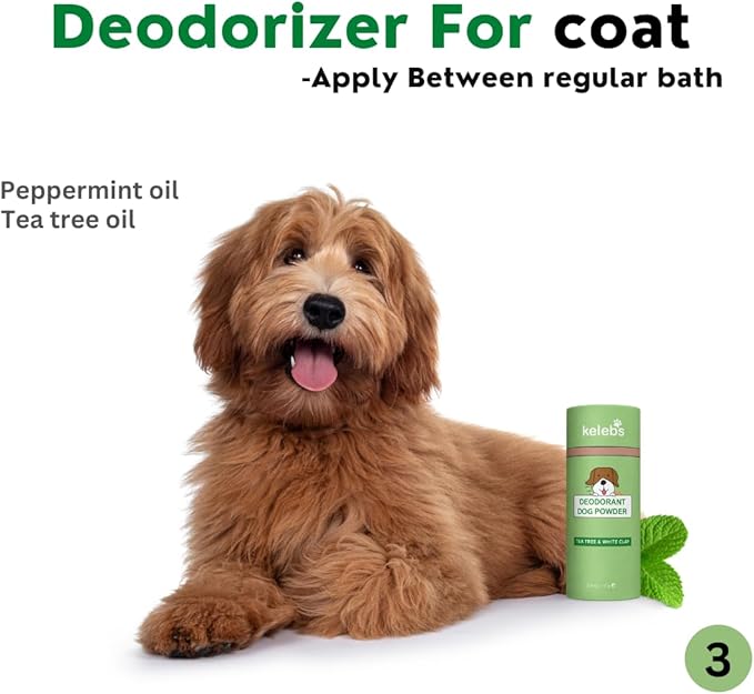 Kelebs Dog Dry Shampoo for Smelly Dogs | Waterless Dry Dog Shampoo Powder | Anti Itch Shampoo for Dogs | Skin Ear & Paw | Tea Tree Oil | Talc Free with Organic White Clay Vegan | No Plastic