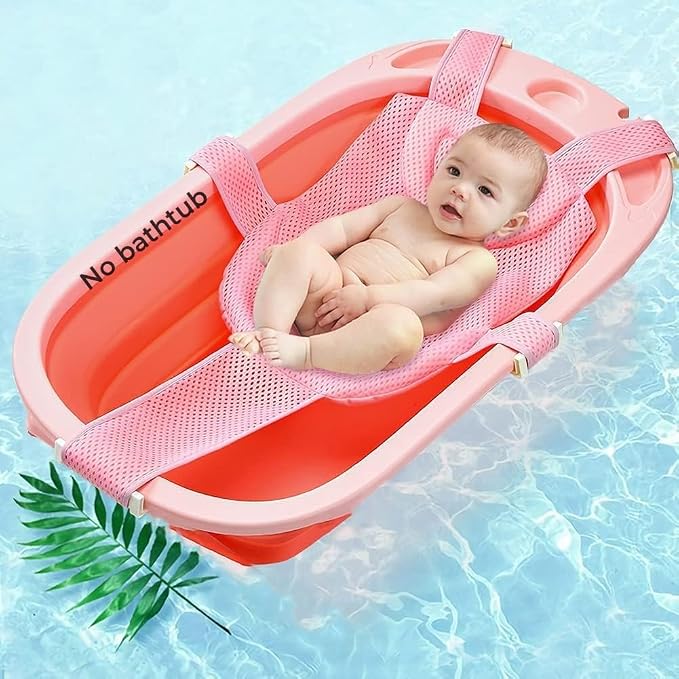 Baby Bath Seat Mat Infant Bathing Support Mat with Five Safety Support Corner Adjustable Antiskid Bath Net Cushion Baby Shower Net Pad Comfortable Baby Bathtub Sling