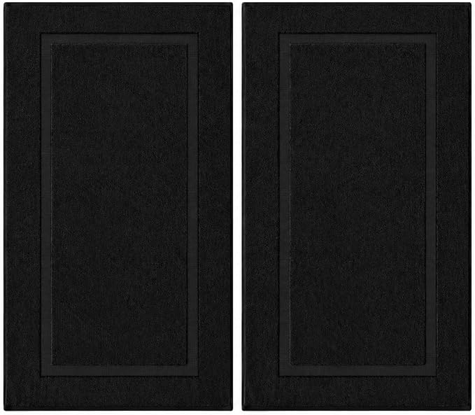 SALBAKOS 100% Turkish Cotton Bath Mat Towel Set of 2 Piece Black | 20x34 in Large Bath Mats | Luxury Hotel Quality, Thick, Absorbent, Quick Dry Bathmats for Bathroom & Toilet (Black, 2 Bath Mats)