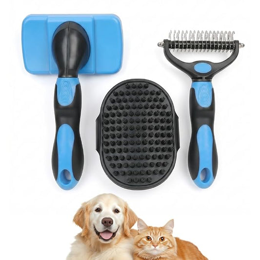 Double-Sided Dematting Comb for Dogs and Cats, Hurtless Shedding Deshedding Undercoat Rake, Portable Pet Grooming Brush Pet Grooming Tool (Blue)