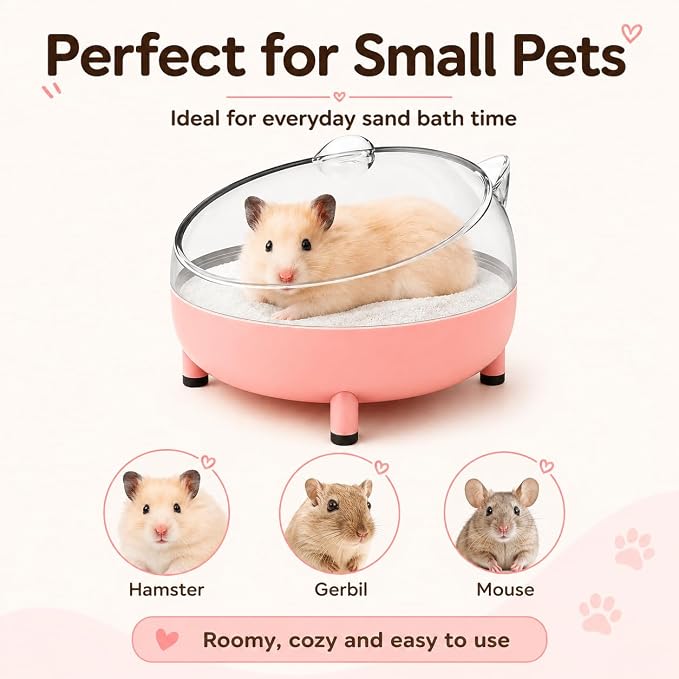 Meow&Woof Hamster Sand Bath Container, Large Sandbox Toilet Gerbil Batheoom, Tiny Chinchilla Dust Bathtub Sand Bath Box for Hamster Cage Accessories 5.2 Inch-Pink