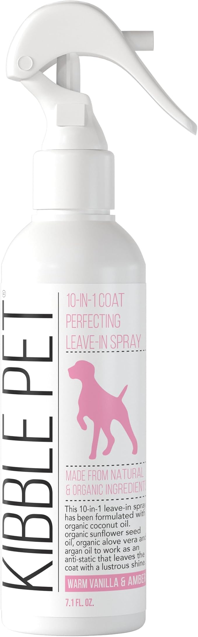 Kibble Pet Dog Leave in Conditioner Silky Coat Vanilla Travel Spray 7.1 oz – Portable Mini TSA Approved Pocket Size Glossing Fur Mist with Premium Argan Oil for On-the-Go Grooming