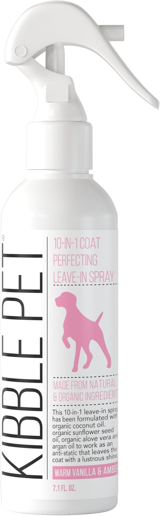Kibble Pet Dog Leave in Conditioner Silky Coat Vanilla Travel Spray 7.1 oz – Portable Mini TSA Approved Pocket Size Glossing Fur Mist with Premium Argan Oil for On-the-Go Grooming