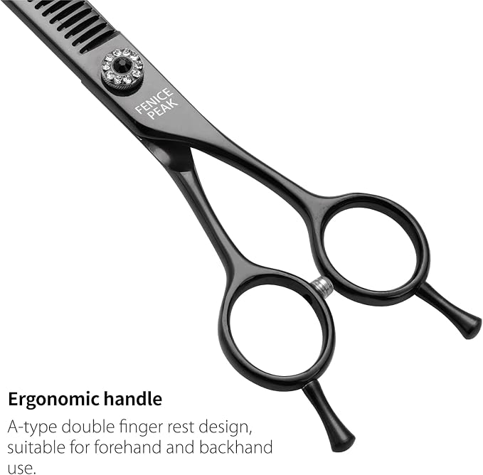 Professional Dog Grooming Scissors Pet Curved Chunker Shears 7.0'' Extremely Sharp Blades 440C Steel Thinning Scissors Durable Smooth Motion & Fine Cut for Dogs and Cats(Black)
