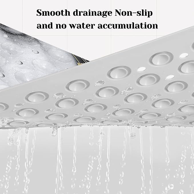 Marble Bath Tub Mat Non Slip, Blcak Gold White Marble Non Slip Bath Mat for Shower, Large Washable Shower Mats for Showers with Drain Holes and Suction Cups,40 X 16 Inch