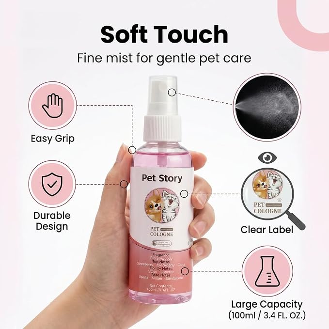 Dog Cologne & Pet Perfume Spray (Strawberry Vanilla) - Deodorizing Dog Deodorant Spray & Odor Eliminator for Dogs & Cats - Infused with Aloe Vera & Castor Oil Grooming Mist, 3.38 fl oz