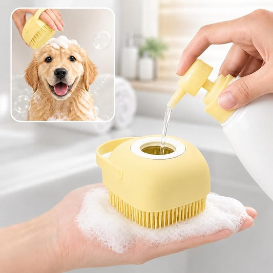 Soft Silicone Pet Bath Massage Brush for Dogs & Cats, Gentle Grooming Cleaning Tool for Puppy Kitten Washing, yellow
