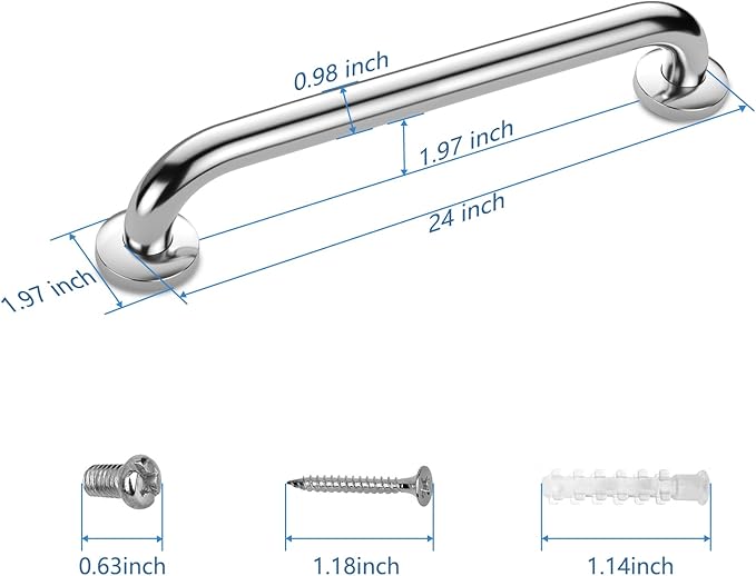Gotega Shower Grab Bar 2 Pack, 24 in Bathroom Grab Bar Stainless Steel Shower Handle Handicap Elderly Senior，Shower Bath Handle Grab Bars for Bathtub Showers Waterproof