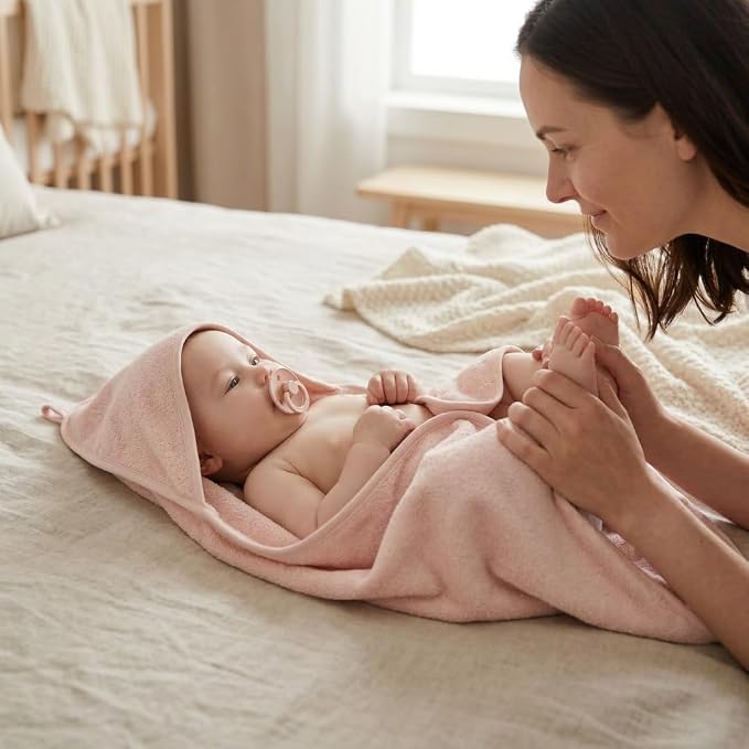 Hooded Baby Towels – 100% Organic Cotton Baby Bath Towels – Baby Girl Newborn Essentials - Super-Soft and Absorbent.. (2-Pack Fog and Blush)