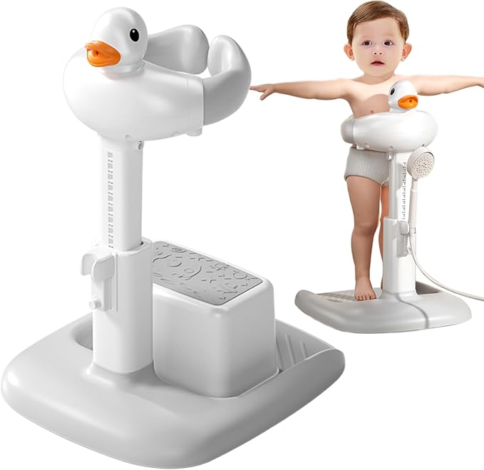 Adjustable Height Baby Shower Stand with Anti-Slip Base, Bath Shower Standing Support, Portable Bath Helper