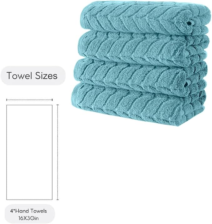 BAGNO MILANO Turkish Cotton Bath Towels, Hand Towels - Soft Plush Jacquard Collection - Highly Absorbent Towel Set (Aqua Green, 4 Pcs Hand Towel Set)