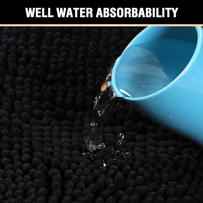 H.VERSAILTEX Bath Mat Bathroom Rug Bath Rugs for Bathroom Non Slip Bath Mats Extra Thick Chenille Rug 17" x 24" Absorbent Soft Shaggy Washable Dry Fast Plush Rugs for Bathtubs - Black
