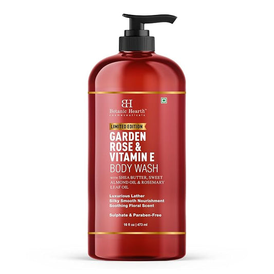 Botanic Hearth Garden Rose & Vitamin E Body Wash – Limited Edition Hydrating Shower Gel with Shea Butter & Sweet Almond Oil, Luxurious Lather, Sulfate & Paraben Free – 16 fl oz
