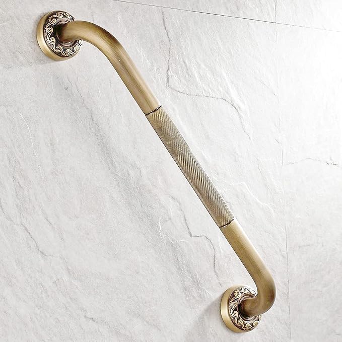 12 Inch Anti Slip Shower Safety Grab Bar, NEWRAIN Antique Brass Bathroom Grab Bar, Knurled Bathroom Balance Bar,Safety Hand Rail Support,Handicap Elderly Injury Senior Assist Bath Handle
