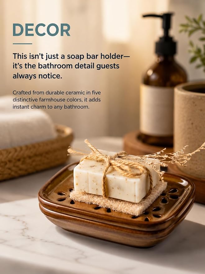 Miamolo Soap Dish with Draining, Bar Soap Holder Keeping Soap Bars Dry | 2-tier Tray Catch Drips, Mess-Free, Non-Slip Base | for Shower Bathroom Bathtub | Sponge Holder Kitchen Sink | Gift, Brown