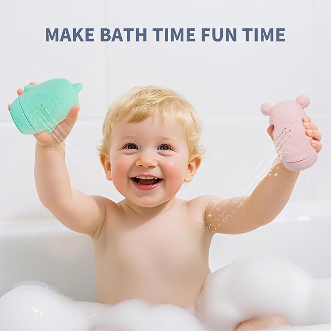Baby Bath Toys for Kids, 15 PCS Mold Free Toddler Bath Toys Pool Water Table Toys Rainbow Color Floating Boats, Spoons & Sensory Silicone Bath Toys, Bathtub Water Toys for Toddlers 1-3 and Babies