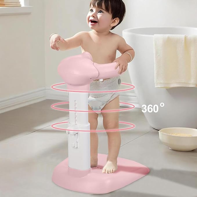 Height Adjustable Baby Shower Stand, Toddler Bath Stand Support with Thicker Column, Anti-Slip Base with 8 Anti-Slip Pads, Baby Shower Standing Support, Safe Gift for Infants 6-36 Months (Pink)