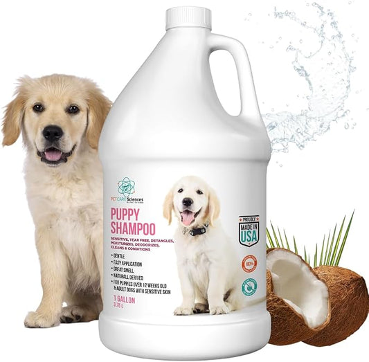 1 Gallon Tearless Puppy Shampoo and Conditioner - Dog Shampoo Itchy Skin Relief - Coconut Oil Oatmeal Shampoo for Dogs - Hypoallergenic Dog Shampoo Sensitive Skin, Made in the USA.