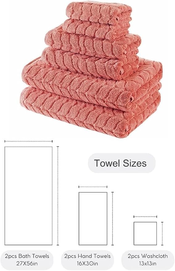 BAGNO MILANO Turkish Cotton Bath Towels, Hand Towels - Soft Plush Jacquard Collection Luxury Towels Set (Coral Red, Towel Set of 6)