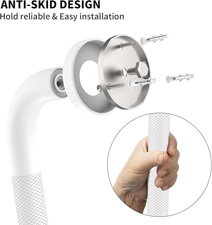 3 Pack Anti Slip Shower Grab Bar Bundle, Munzong 16" 24" 32" White Bathroom Grab Bar, Handicap Balance Bar,1.25" Diameter Safety Hand Rail for Commercial Elderly Injury Senior Assist Bath Handle