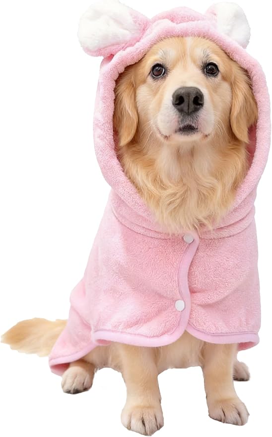 Pet Bathrobe for Dog Cat Absorbent Quick Drying Hooded Bath Towel | Adjustable Bath Robe for Pool Beach Cold Weather,Pink S