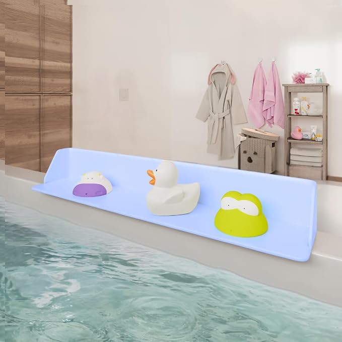 Little Splasher PlayPad, 3-Ft Long with SplashGuard For Bathtub, 5-Inch Tall - Kids Mess-Free Bath and No Leaks with Strong Suction Cups - Ocean Blue