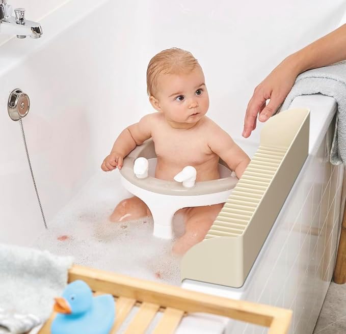 2-Pack Silicone Splash Guard for Bathtub & Sink in Beige – Kids Bath Water Barrier with Suction Cups, Toy Tray Holder & Shelf – Toddler Bathroom Accessories for Mess-Free Bath Time!