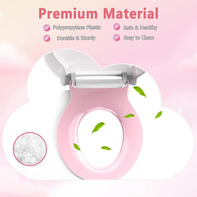 Aünsffer Toddler Toilet Seat with Potty Training Seat Round 16.5inch, 2 in 1 Toilet Seat for Family Built-in Baby Seat Removable, Soft Close + Easy Clean, PP Safe Material, Pink