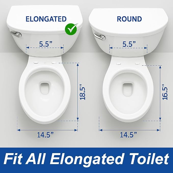 Elongated Toilet Seat with Toddler Seat Built In, Slow Close, Fits both Adult and Child, Potty Training Seat, Magnetic Kids Seat and Cover, Plastic, White