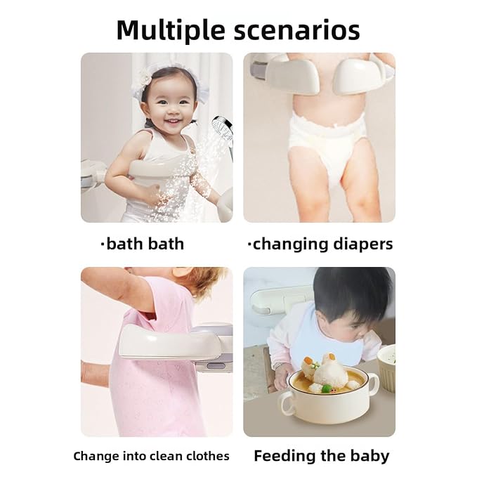 Fafeicy Baby Bath Stand Foldable Wall Mounted Shower Rack, Reinforced Plastic Adjustable Anti Slip Bath Seat 43x34cm for Toddler Bathing At Home or Travel (Gray White)