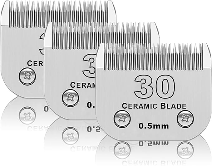 30# Dog Grooming Ceramic Blades,Compatible with Andis,Oster A5,Wahl KM10 | Size 30# Detachable Blade 1/50-Inch 0.5MM Cut Length,3 Pack