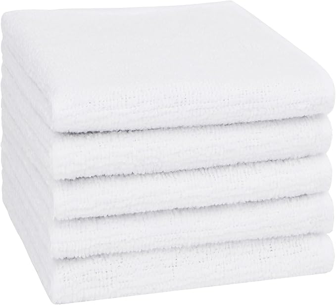 Orighty Washcloths, 5 Pack Microfiber Face Towels, Highly Absorbent and Soft Feel Wash Cloths & Hand Towels for Bathroom, Hotel, Spa, and Gym, 11.5x11.5 Inch, White