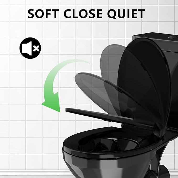 Black Toilet Seat Round, Soft Close, Bottom Fixing, PP Material, Safe and Easy Clean, 16.5 Inch