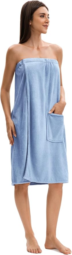 Towel Wrap For Women After Shower，Plush Bath Robe Female，Sauna Spa Wrap Around Towels With Pockets