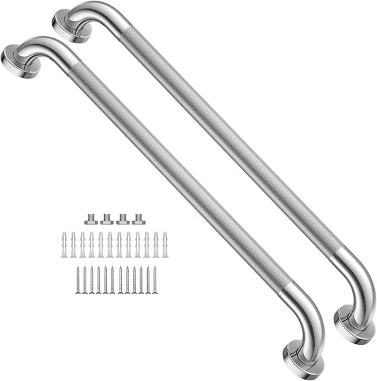 Anti Slip Shower Grab Bar 24 Inch, YuanDe Chrome Stainless Steel Bath Grab Bar, Knurled Bathroom Safety Rail, Shower Handrail Support, Handicap Elderly Injury Balance Assist Handles