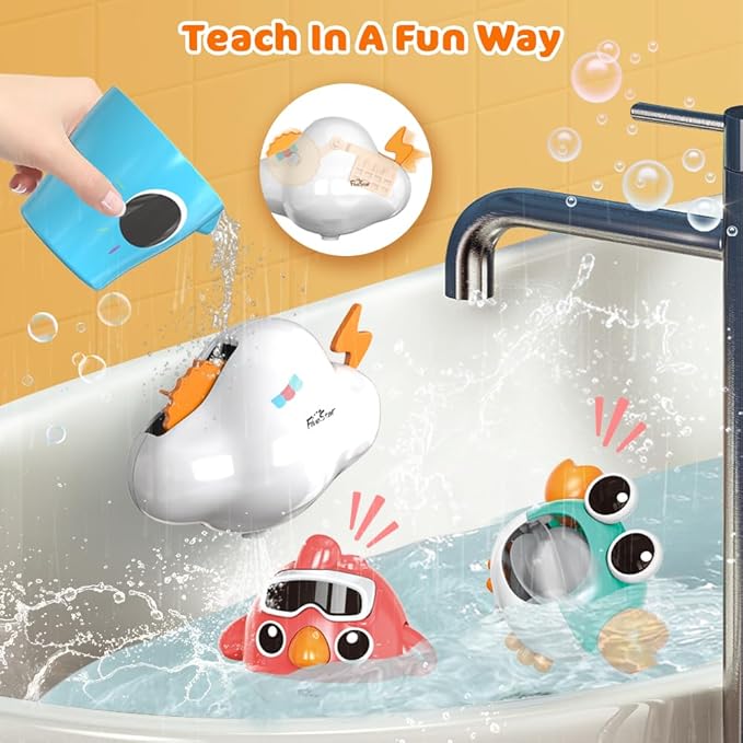 VATOS Baby Bath Toys, Elephant Basketball Hoop Bathroom Toys for Babies Boys Girls 1 Year Old, Baby Bathtub Playset with Bird, Crab, Clouds, Yacht Best Bath Gift for Toddlers 1-3