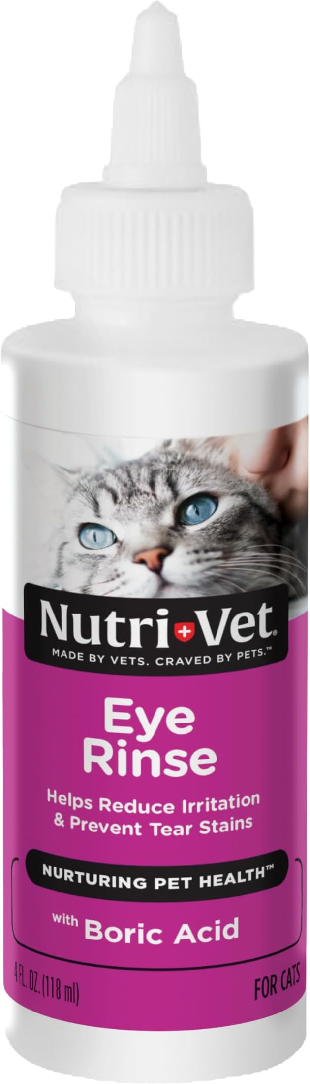 Nutri-Vet Cat Eye Rinse, Sterile Solution Gently Cleanses Eyes and Surrounding Tissue, Removes Debris Pollen and Mucus, Relieves Irritation, Helps Reduce Tear Stains, Sensitive Ophthalmic Flush, 4oz