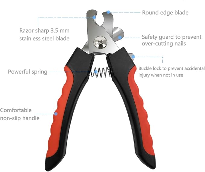 Pet Nail Clippers and Trimmers Set Safety Guard to Avoid Over Cutting Razor Sharp Blades Grooming Tool for All Small Large Dog Cat Red