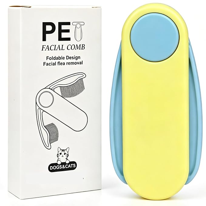Foldable Dual-Head Tear Stain Remover Eye Comb for Small Dogs Cats Hamsters Grooming Tool, Fit Yorkie, Shih Tzu, Maltese, Poodle, Cockapoo ， Puppy Essentials, Flea Brush (Yellow)