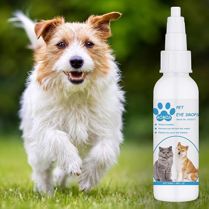 AOMIG Dog Eye Drops, Pet Eye Drops for Dogs and Cats, Infection Treatment to Soothe Infection Allergy, Relieve Dry Eyes & Pink Eyes, Tear Stain Cleaner Wash Solution Safe for All Animals, 1.7 Fl Oz