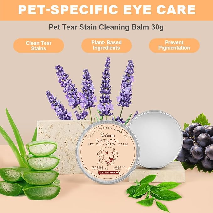 AOMIG Tear Stain Remover for Dogs and Cats, Natural Gentle Pet Eye Cleaner Balm with Brush, Safe Professional Daily Eye Care for Tear Stains Gunk, Relief Dry Reduces Rednes, 1 oz