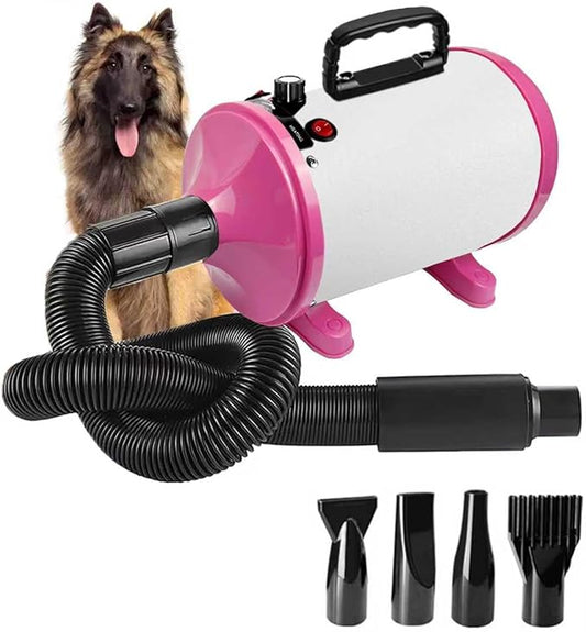 High Velocity Professional Dog Grooming Dryer,Adjustable Temperature and Speed Hair Dryer for Pets with 4 Nozzles