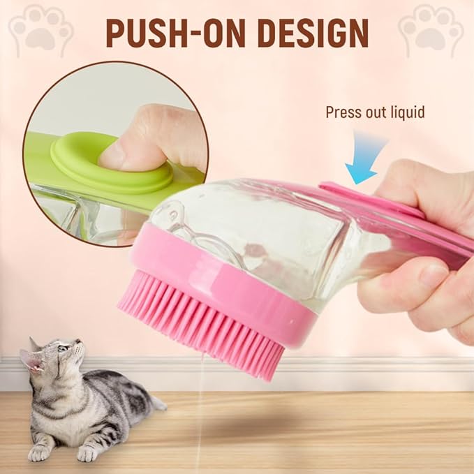 2025 New Pet Bath Brush, 2 in 1 Dog Bathing Grooming Massage Brush with Shampoo Dispenser, Dog Scrubber for Long Short Haired Dogs and Cats (Blue)