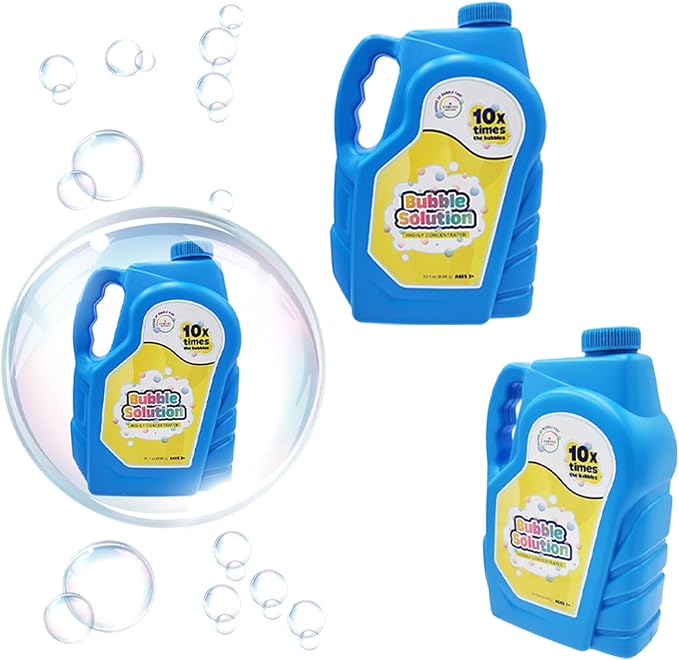 The Dreidel Company 2-Pack Ready Bubble Solution Refill for Bubbles Toys, Up to 2.5 Gallon, Non-Toxic Large 32oz Ready Liquid for Bubble Machine, Bubble Guns, Wands, Bubble Lawn Mower Toy
